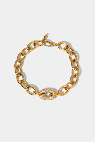 ALMA SINGLE PAVE LINK BRACELET IN GOLD PLATING.