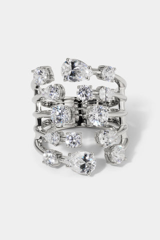 HOLLYWOOD MULTI ROW RING IN RHODIUM