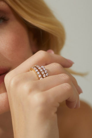 image of model wearing the matchpoint flexible cz wrap ring